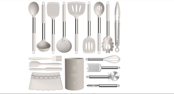 SUS304 Heat Resistant Silicone Cooking Utensils Odorless Nonmelting